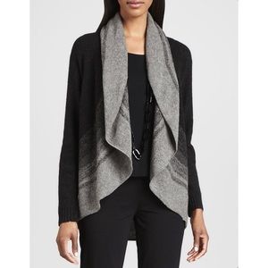EILEEN FISHER WOOL SILK OMBRE WATERFALL DRAPED OPEN CARDIGAN WARM SWEATER XS-S